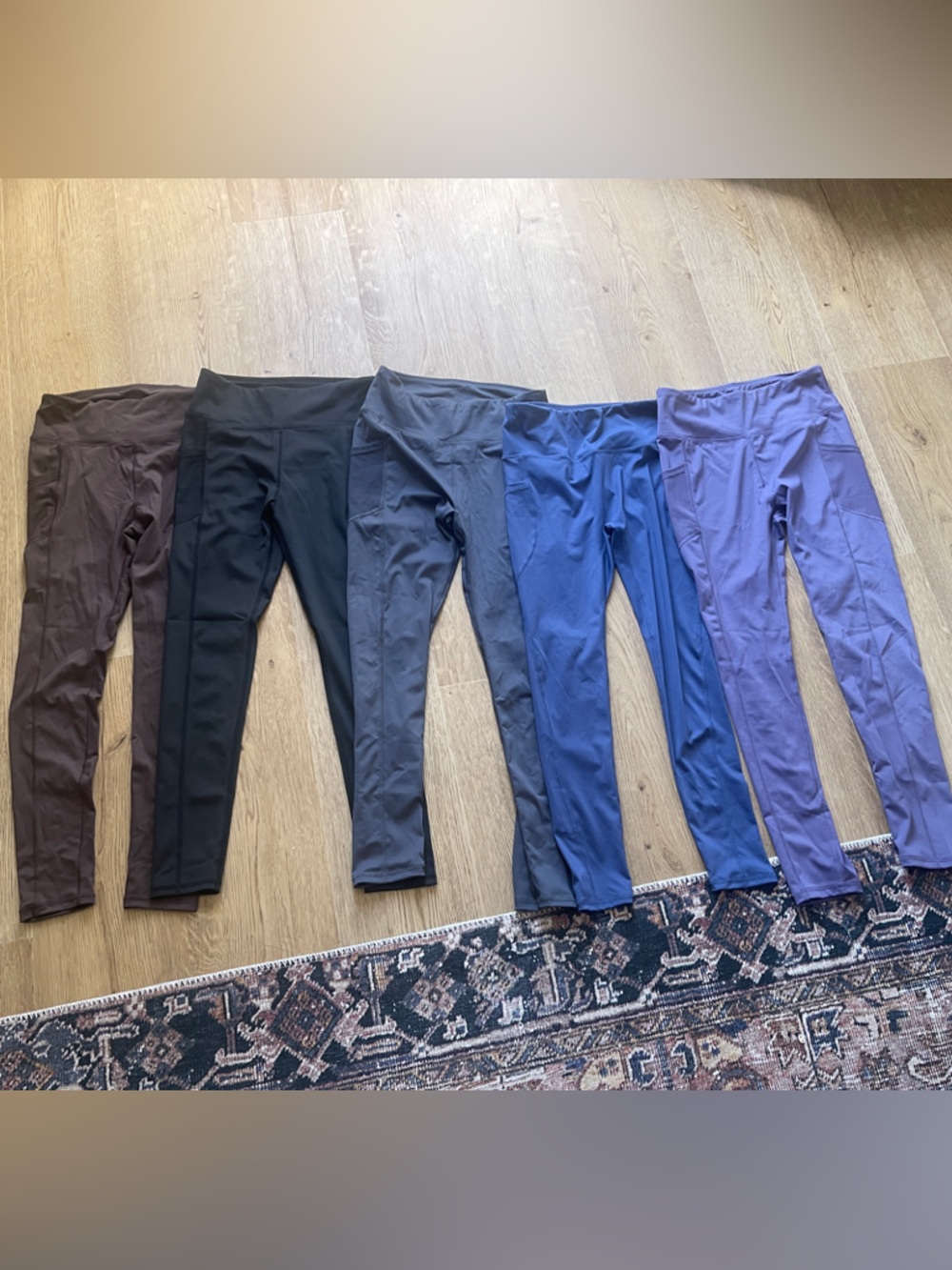 Lot of 5 Solid Color Leggings - Brown, Black, Gray, Blue, Purple
